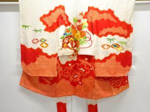 アンティーク　絞り花車模様刺繍着物